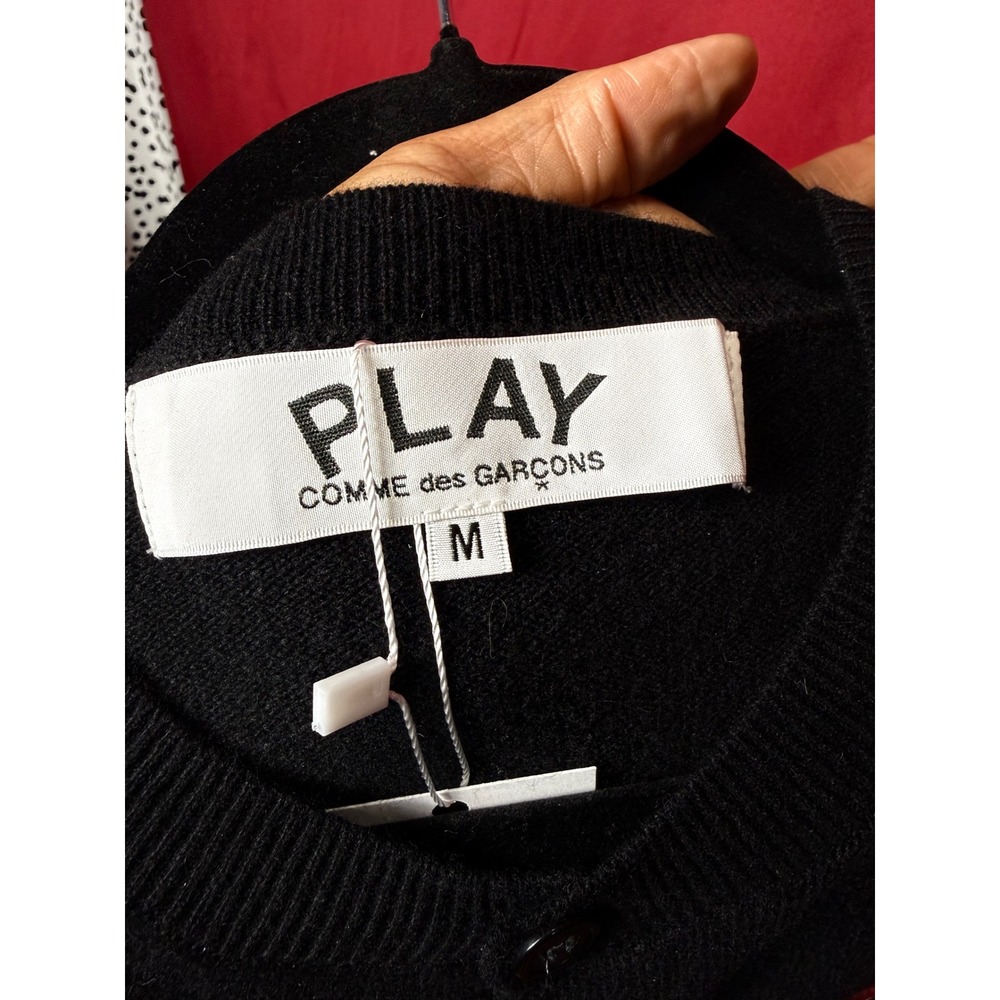 Comme des Garçons Play 2000s Wool Cardigan Red Heart Logo Black Size M - Picture 4 of 6